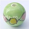 Pinselführung Porzellan Perlen, rund, Handzeichnung, grün, 14mm, Bohrung:ca. 3mm, verkauft von PC