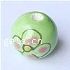 Brushwork Porcelain Beads, Round, hand drawing, green, 14mm Approx 3mm 