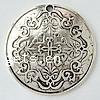 Zinc Alloy Flat Round Pendants, plated, with flower pattern Approx 1mm 