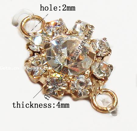 Rhinestone Zinc Alloy Connector, Flower, with rhinestone, more colors for choice, cadmium free, 11x10x4mm, Hole:Approx 2mm, Sold By PC