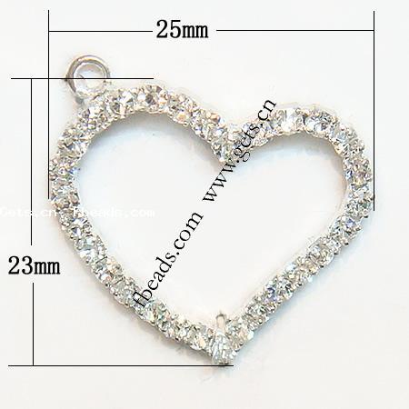 Zinklegierung Herz Anhänger, plattiert, mit Strass, keine, 23x25x2.5mm, Bohrung:ca. 2mm, verkauft von PC