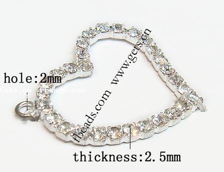 Pendentifs coeur en alliage de zinc, Plaquage normal, avec strass, plus de couleurs à choisir, 23x25x2.5mm, Trou:Environ 2mm, Vendu par PC