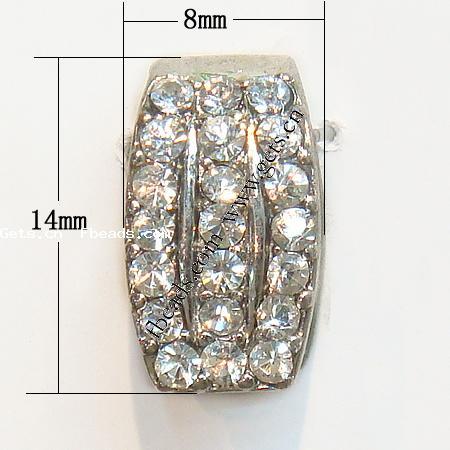 Zinc Alloy Pinch Bail, with Rhinestone, plated, more colors for choice, 14x8x2mm, Sold By PC