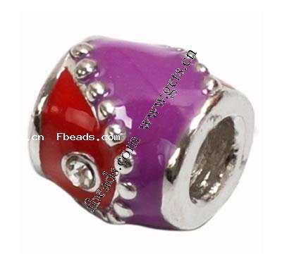 Enamel Zinc Alloy European Beads, Tube, plated, with Mideast rhinestone & without troll & large hole, more colors for choice, 7x9mm, Hole:Approx 4.5-5mm, Sold By PC