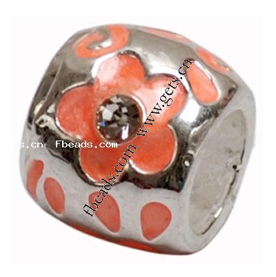 Enamel Zinc Alloy European Beads, Drum, plated, with Mideast rhinestone & without troll & large hole, more colors for choice, 8x10mm, Hole:Approx 4.5-5mm, Sold By PC