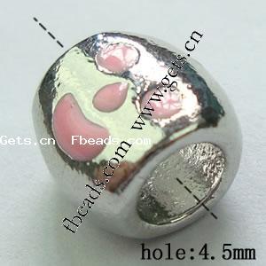 Enamel Zinc Alloy European Beads, Drum, plated, without troll & large hole, more colors for choice, 9x7.5x10mm, Hole:Approx 4.5mm, Sold By PC