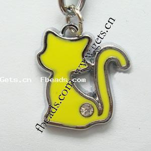 Zinc Alloy Animal Pendants, Cat, plated, enamel & with rhinestone, more colors for choice, 20x12x3mm, Sold By PC