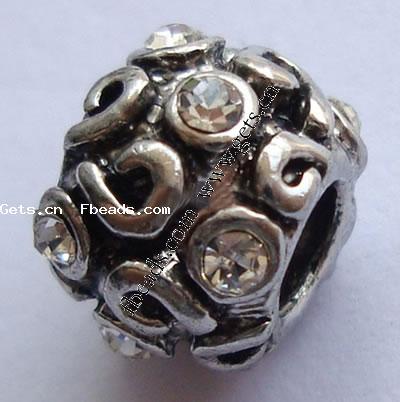 Rhinestone Zinc Alloy European Beads, Drum, plated, with Mideast rhinestone & with rhinestone, more colors for choice, 10x8mm, Hole:Approx 4mm, Sold By PC