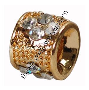 Rhinestone Zinc Alloy European Beads, Tube, plated, without troll & with rhinestone, more colors for choice, 7x11mm, Hole:Approx 4.5-5mm, Sold By PC