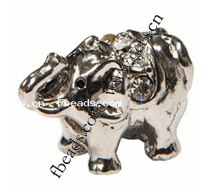Rhinestone Zinc Alloy European Beads, Elephant, plated, with Mideast rhinestone & without troll, more colors for choice, 12x15mm, Hole:Approx 4.5-5mm, Sold By PC