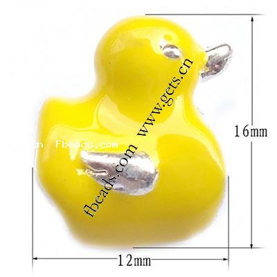 Enamel Zinc Alloy European Beads, Duck, plated, without troll & large hole, more colors for choice, 16x12x10mm, Hole:Approx 5mm, Sold By PC