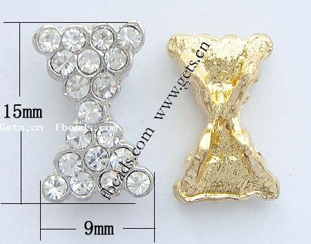 Rhinestone Metal Alloy Connector, Bowknot, plated, with rhinestone, more colors for choice, 16x10x6mm, Hole:Approx 1mm, Sold By PC