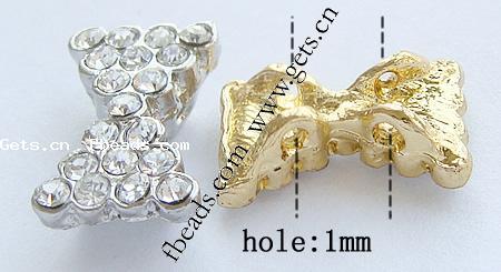 Conectador de aleación de metal con diamantes de imitación, Lazo, chapado, más colores para la opción, 16x10x6mm, agujero:aproximado 1mm, Vendido por UD