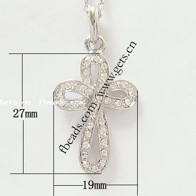 Zinc Alloy Cross Pendants, plated, with rhinestone, more colors for choice, 27x19x3mm, Sold By PC