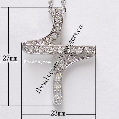 Zinc Alloy Cross Pendants, plated, with rhinestone, more colors for choice, 27x23x7mm, Sold By PC
