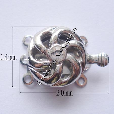 Zinc Alloy Box Clasp, Flower, plated, 3-strand & with Mideast rhinestone, more colors for choice, nickel free, 14x20x8mm, Sold By PC
