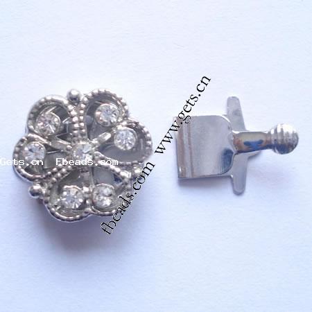 Zinc Alloy Box Clasp, Flower, plated, with Mideast rhinestone & single-strand, more colors for choice, nickel free, 20x15x7mm, Hole:Approx 1mm, Sold By PC