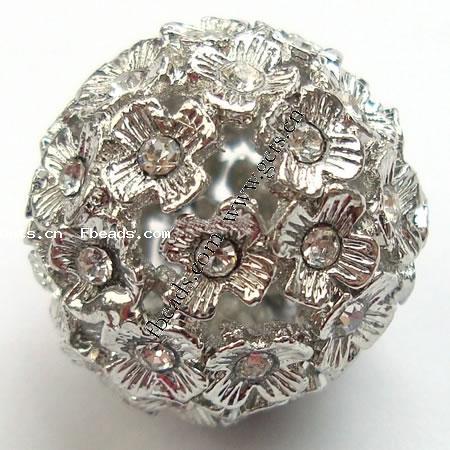 Ball Rhinestone Spacer, with Zinc Alloy, Round, plated, more colors for choice, 26mm, Hole:Approx 2.5mm, Sold By PC