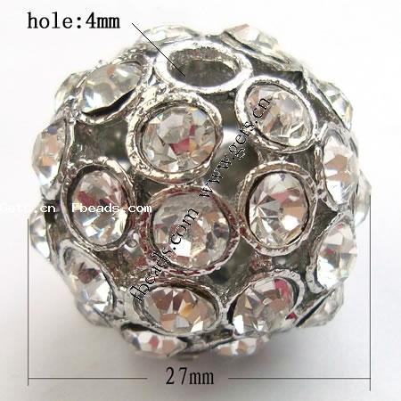 Bola Rhinestone Spacer, diamantes de imitación, con aleación de zinc, Esférico, chapado, más colores para la opción, 27mm, agujero:aproximado 4mm, Vendido por UD