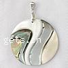 Zinc Alloy Shell Pendants, Mosaic Shell, with Zinc Alloy, Flat Round, platinum color plated Approx 4mm 