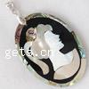 Zinc Alloy Shell Pendants, Mosaic Shell, with Zinc Alloy, Flat Oval, platinum color plated Approx 4mm 
