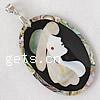 Zinc Alloy Shell Pendants, Mosaic Shell, with Zinc Alloy, Flat Oval, platinum color plated, lady cameo Approx 4mm 