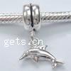 Sterling Silver European Pendants, 925 Sterling Silver, Dolphin, plated Approx 5mm 
