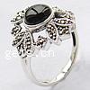 Thailand Sterling Silver Finger Ring, with Black Agate, Flower, with cubic zirconia Approx 19mm, US Ring 