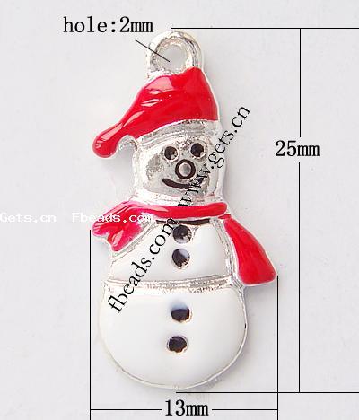 Zinklegierung Weihnachten Anhänger, Schneemann, plattiert, Weihnachtsschmuck & Emaille, keine, 25x13x3mm, Bohrung:ca. 2mm, verkauft von PC