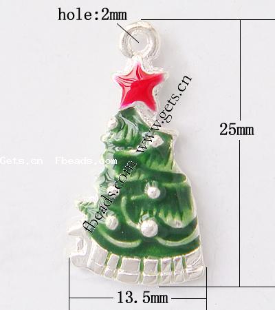 Zinc Alloy Christmas Pendants, Christmas Tree, plated, enamel, more colors for choice, 25x13.5x3.5mm, Hole:Approx 2mm, Sold By PC