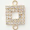 Rhinestone Brass Connector, Square, rose gold color plated, with Mideast rhinestone & 1/1 loop, clear Approx 2mm 