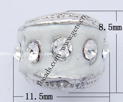 Enamel Zinc Alloy European Beads, Rondelle, plated, without troll & with rhinestone & large hole, more colors for choice, 11.5x8.5mm, Hole:Approx 4.2-4.5mm, Sold By PC