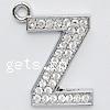 Colgantes de Aleación de Zinc en Forma Alfabeto, Letra Z, con diamantes de imitación de Mideast, libre de cadmio, 35x25x3.5mm, agujero:aproximado 4mm, Vendido por UD