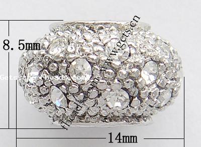 Strass Zink Legierung Europa Perlen, Zinklegierung, Rondell, plattiert, Kundenindividuell & ohne troll & mit Strass, keine, frei von Nickel, Blei & Kadmium, 14x8.5mm, Bohrung:ca. 6mm, verkauft von PC