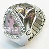 Watch Finger Ring, Zinc Alloy, with Glass, Triangle, platinum color plated, with rhinestone, 21mm, US Ring 