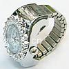 Watch Finger Ring, Zinc Alloy, with Glass, Flat Round, platinum color plated, with rhinestone, 19mm, US Ring 