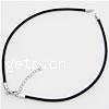 Rubber Necklace Cord, zinc alloy lobster clasp, with 1.5lnch extender chain, platinum color plated, Jet, 3mm Approx 13 Inch 