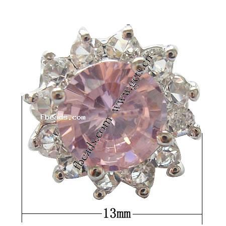 Cubic Zirconia Brooch, with Zinc Alloy, Flower, plated, faceted, more colors for choice, 13x13x13mm, Sold By PC