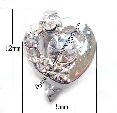 Brass Pinch Bail, Heart, plated, with rhinestone, more colors for choice, 12x9x8mm, 100PCs/Bag, Sold By Bag