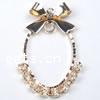 Rhinestone Brass Pendants, Oval, gold color plated, with loop & with Mideast rhinestone & with ribbon bowknot decoration 