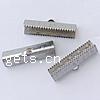 Iron Ribbon Crimp End, Rectangle, plated, textured 