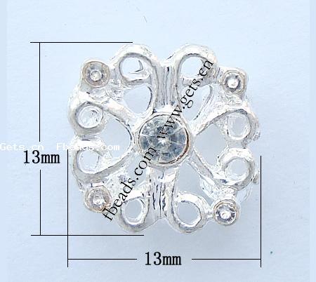 Rhinestone Metal Alloy Connector, Flower, plated, with Mideast rhinestone, more colors for choice, 13x13x5mm, Hole:Approx 1mm, Sold By PC