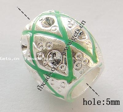 Enamel Zinc Alloy European Beads, Drum, plated, without troll & with rhinestone & large hole, more colors for choice, 11x10mm, Hole:Approx 5mm, Sold By PC