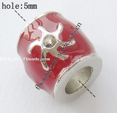 Enamel Zinc Alloy European Beads, Drum, plated, without troll & with rhinestone & large hole, more colors for choice, 10x10mm, Hole:Approx 5mm, Sold By PC