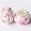 Brass Core European Porcelain Beads, with Brass, Rondelle, silver color plated, without troll & decal, pink Approx 5mm 