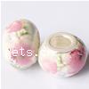 Brass Core European Porcelain Beads, with Brass, Rondelle, without troll & decal, pink Approx 5mm 