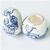 Brass Core European Porcelain Beads, with Brass, Rondelle, real silver plated, without troll & decal, blue Approx 5mm 