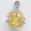 Cubic Zirconia Brass Pendants, Rhombus, platinum plated, with cubic zirconia & faceted Approx 5mm 