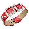 PU Leather Cord Bracelets, with Zinc Alloy, platinum color plated, with rhinestone, red, nickel, lead & cadmium free .5 Inch 