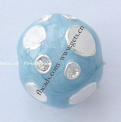 Enamel Zinc Alloy European Beads, Round, plated, without troll & with rhinestone & large hole, more colors for choice, 13mm, Hole:Approx 3.5mm, Sold By PC